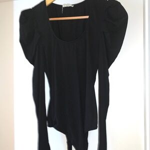 Bodysuit, Puff, Long-sleeve, Black, Snap-front, Small